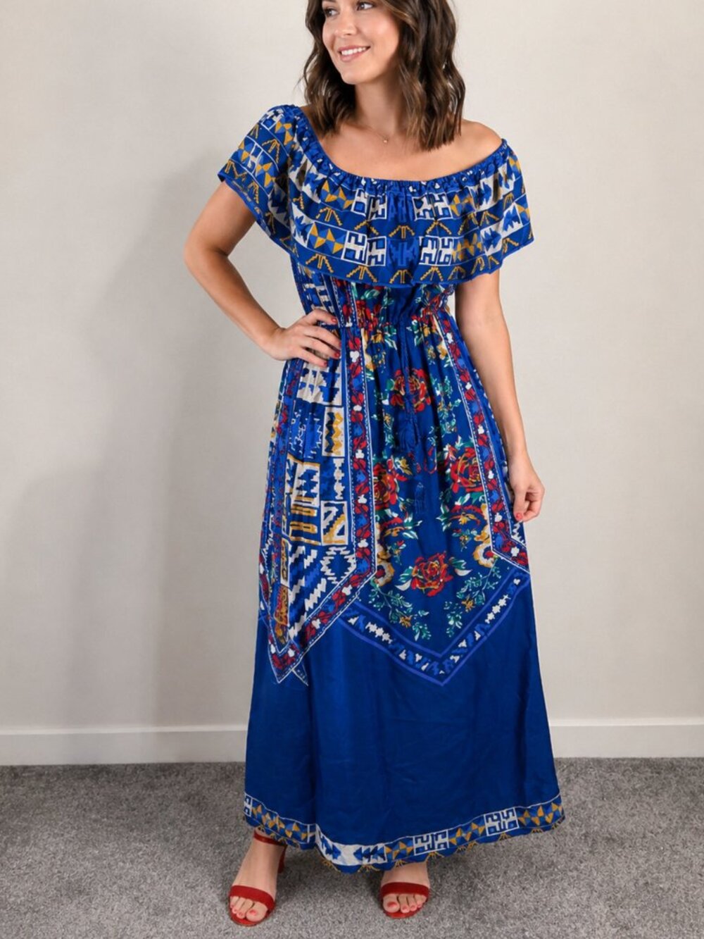 NWT Flying Tomato Blue Off Shoulder Maxi Dress Size Small